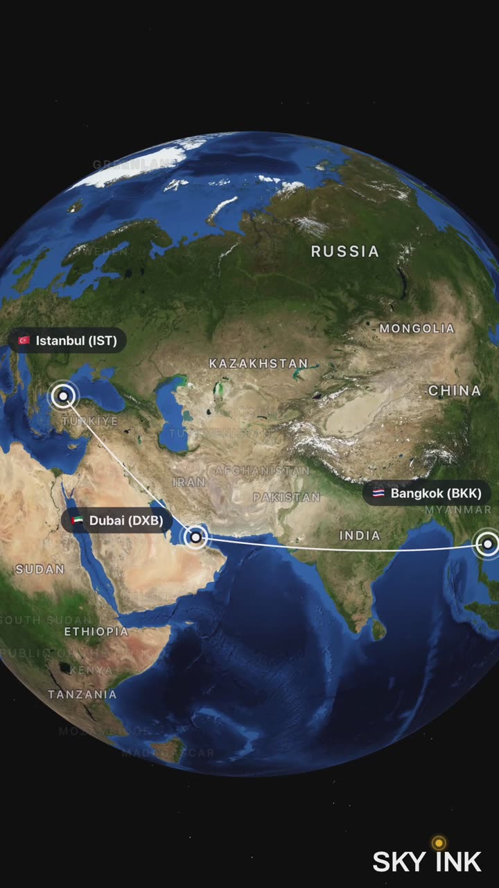 A flight route film: Istanbul, Dubai, Bangkok